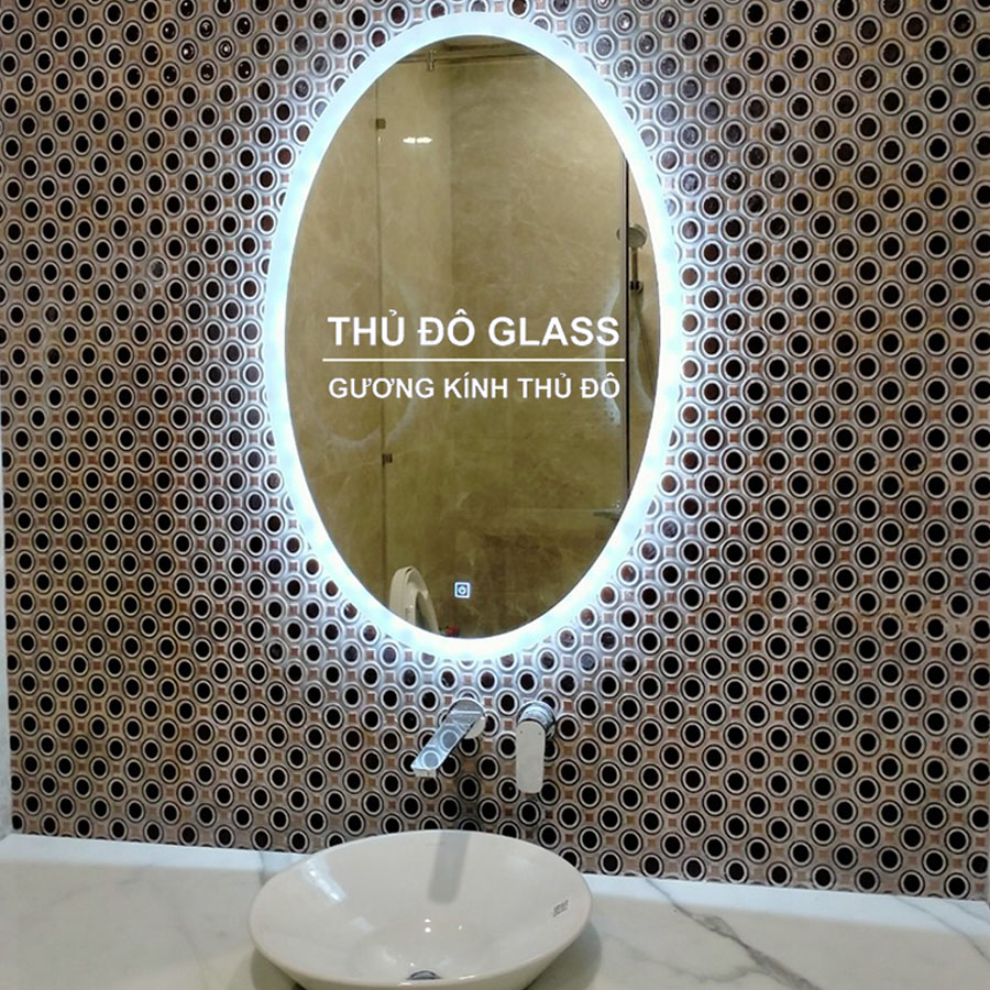 Gương toilet đèn led treo tường hình oval